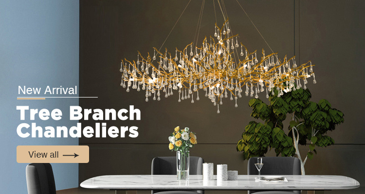 Rustic dining room rectangular pendant light fixtures modern ceiling luxury gold led large tree branch k9 crystal chandelier