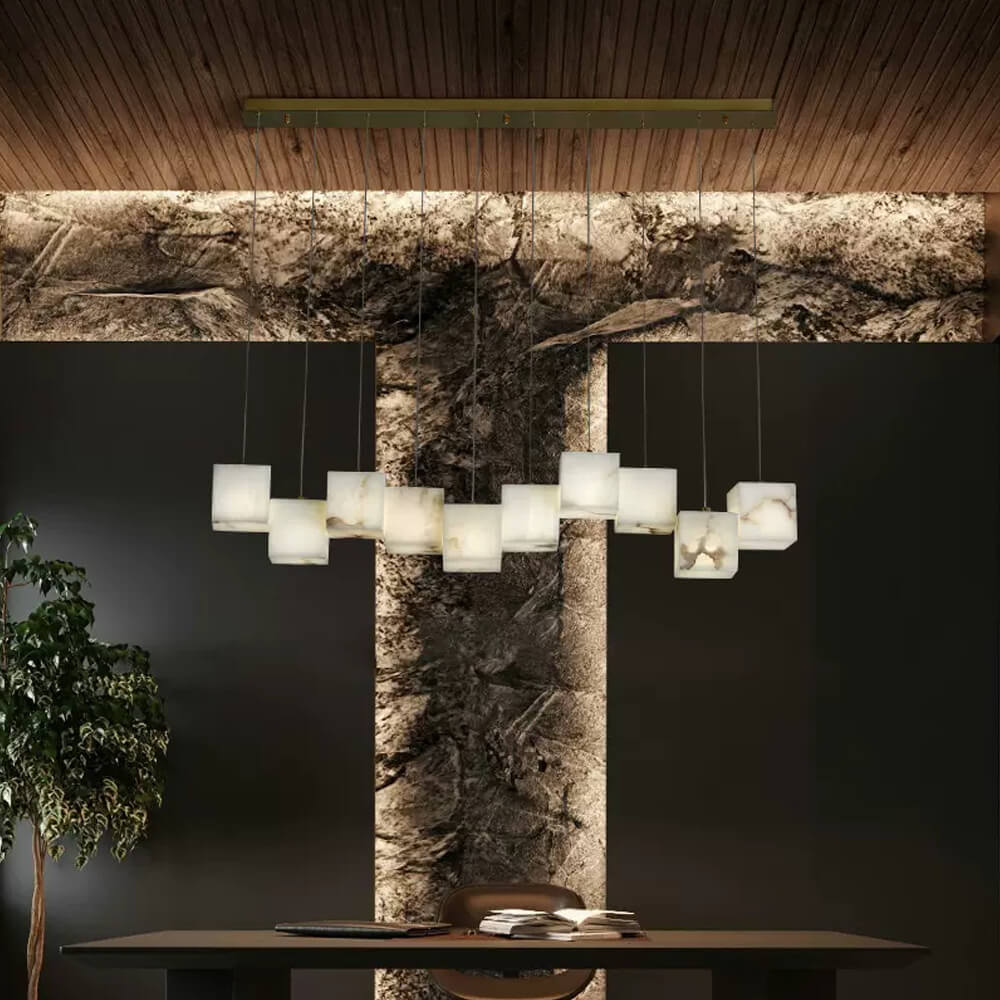 Natural alabaster stone chandelier designer chandelier restaurant luxury high-end hotel bar island brass hanging pendant light