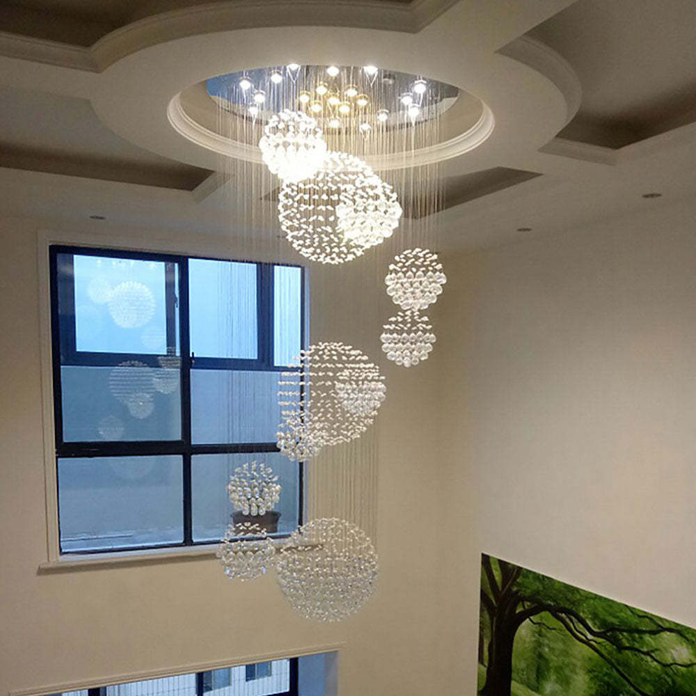 Custom Modern Living Room  Entry Foyer Crystal Spiral Raindrop Chandelier Long Staircase Chandelier