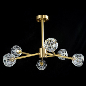 6-Light Gold Chandelier Solid Brass Sputnik Pendant Light Modern Crystal Ball Chandelier For Home Decor Luxury