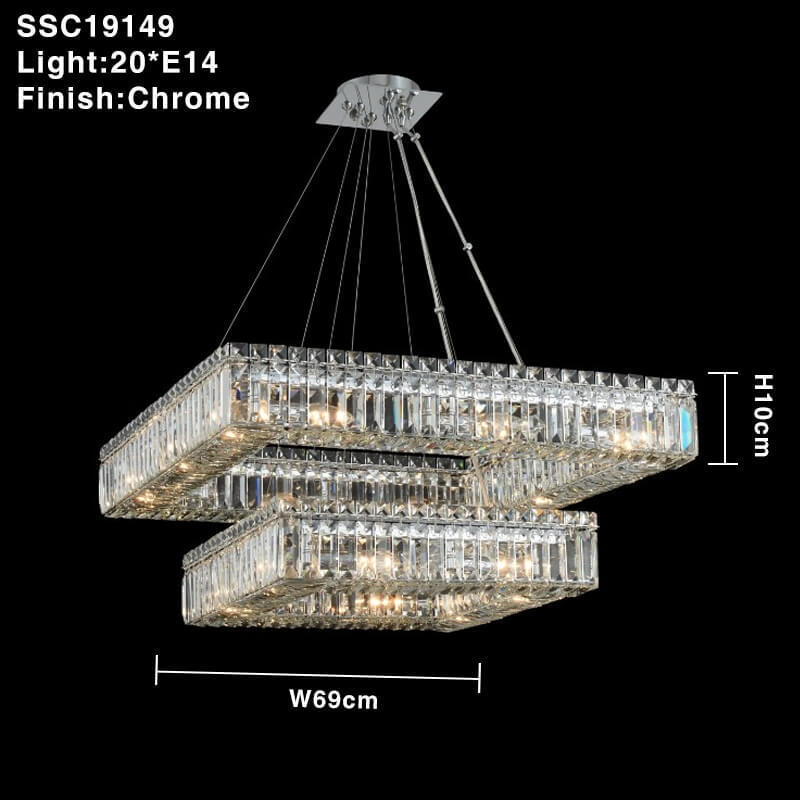 Square luxury chrome low ceiling crystal chandelier for dining room living room