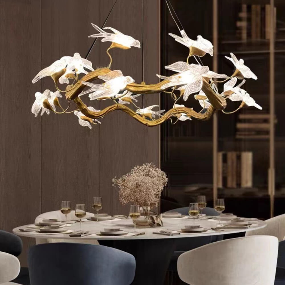 SHOWSUN designers Creative modern decorative round branch chandelier bird glass dining light modern chandelier