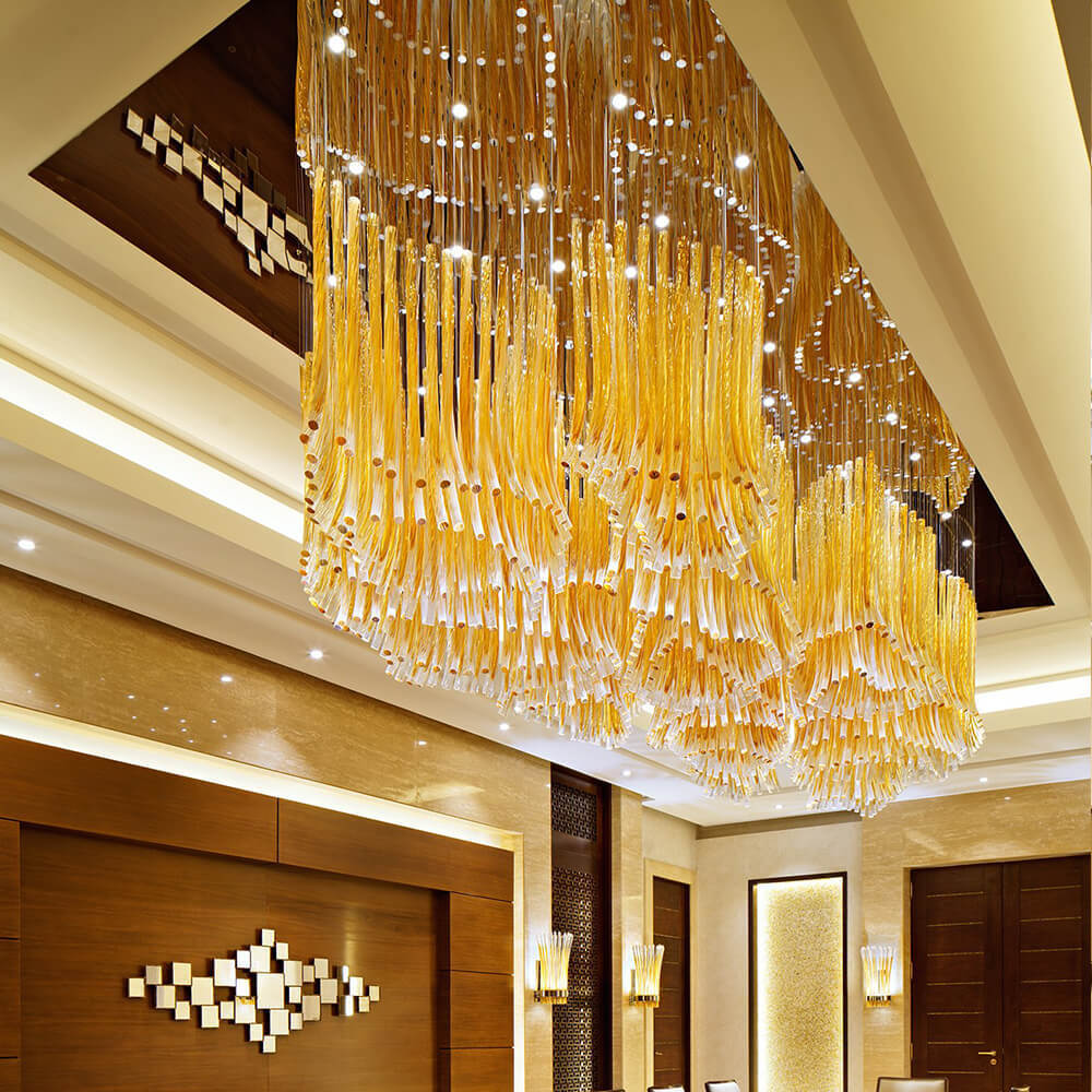 Customizable Modern Art Deco Big Hotel Lobby Lighting Dining Hand Blown Glass Tube Ceiling Large Luxury Led Chandelier Lights