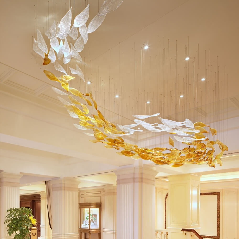 Contemporary modern luxury large indoor ceiling hanging maple leaf LED glass chandeliers and lamps