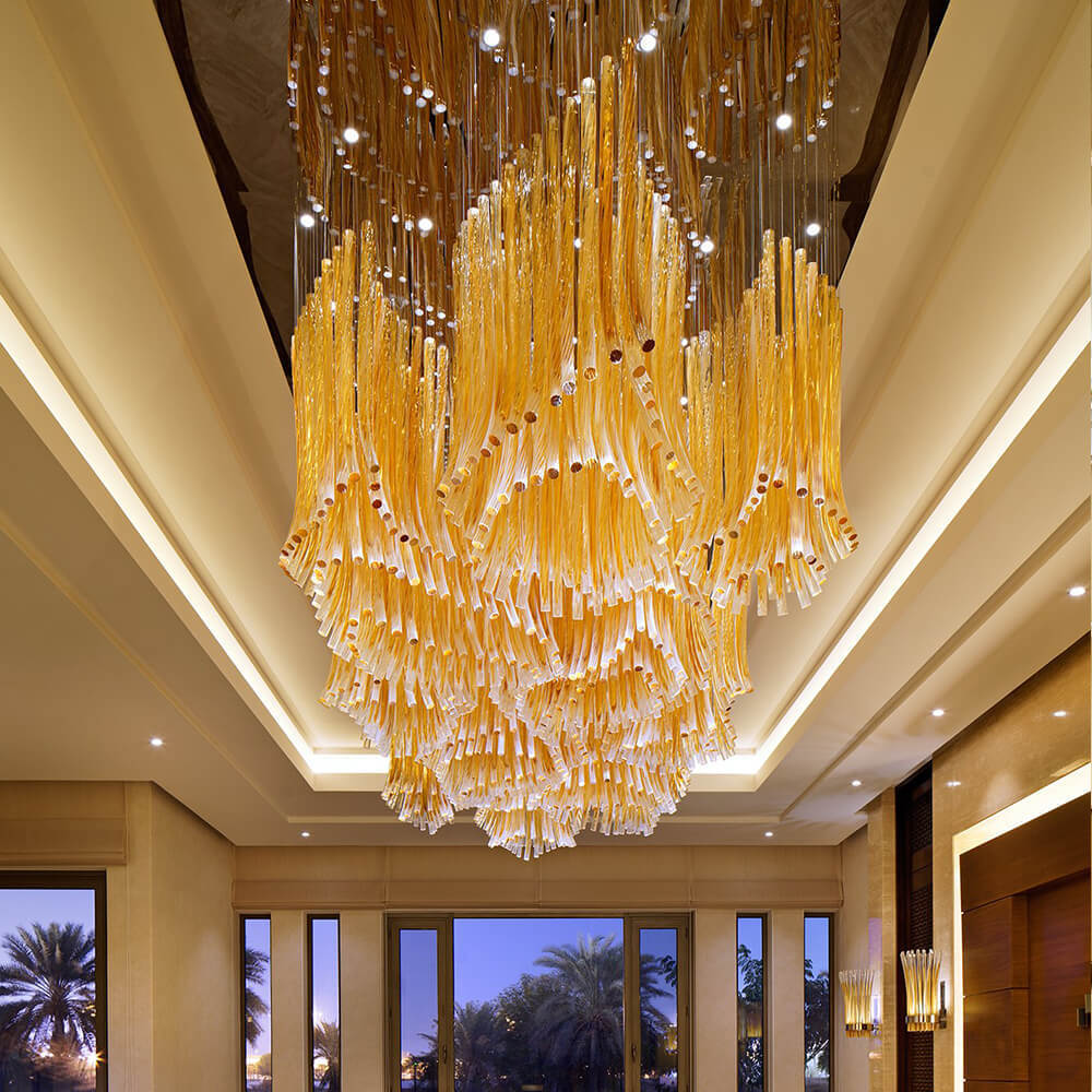 Customizable Modern Art Deco Big Hotel Lobby Lighting Dining Hand Blown Glass Tube Ceiling Large Luxury Led Chandelier Lights