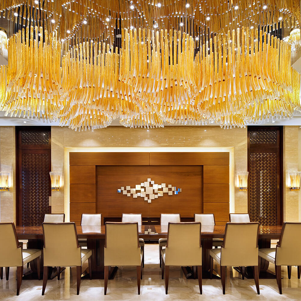 Customizable Modern Art Deco Big Hotel Lobby Lighting Dining Hand Blown Glass Tube Ceiling Large Luxury Led Chandelier Lights