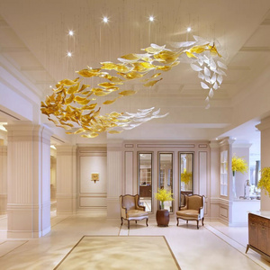 Contemporary modern luxury large indoor ceiling hanging maple leaf LED glass chandeliers and lamps