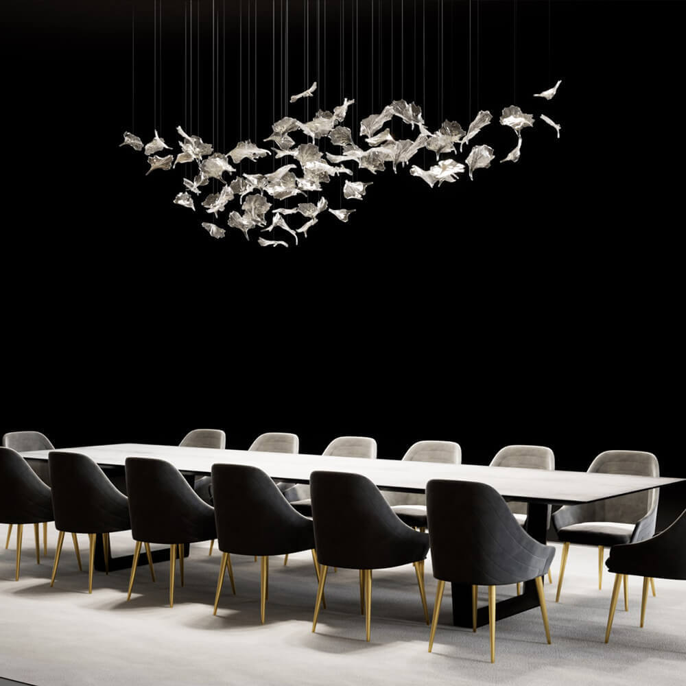 Large Project Custom Glass Leaves Hanging Ceiling Lamp Luxury Banquet Decoration Art Glass Leaf Chandelier Modern