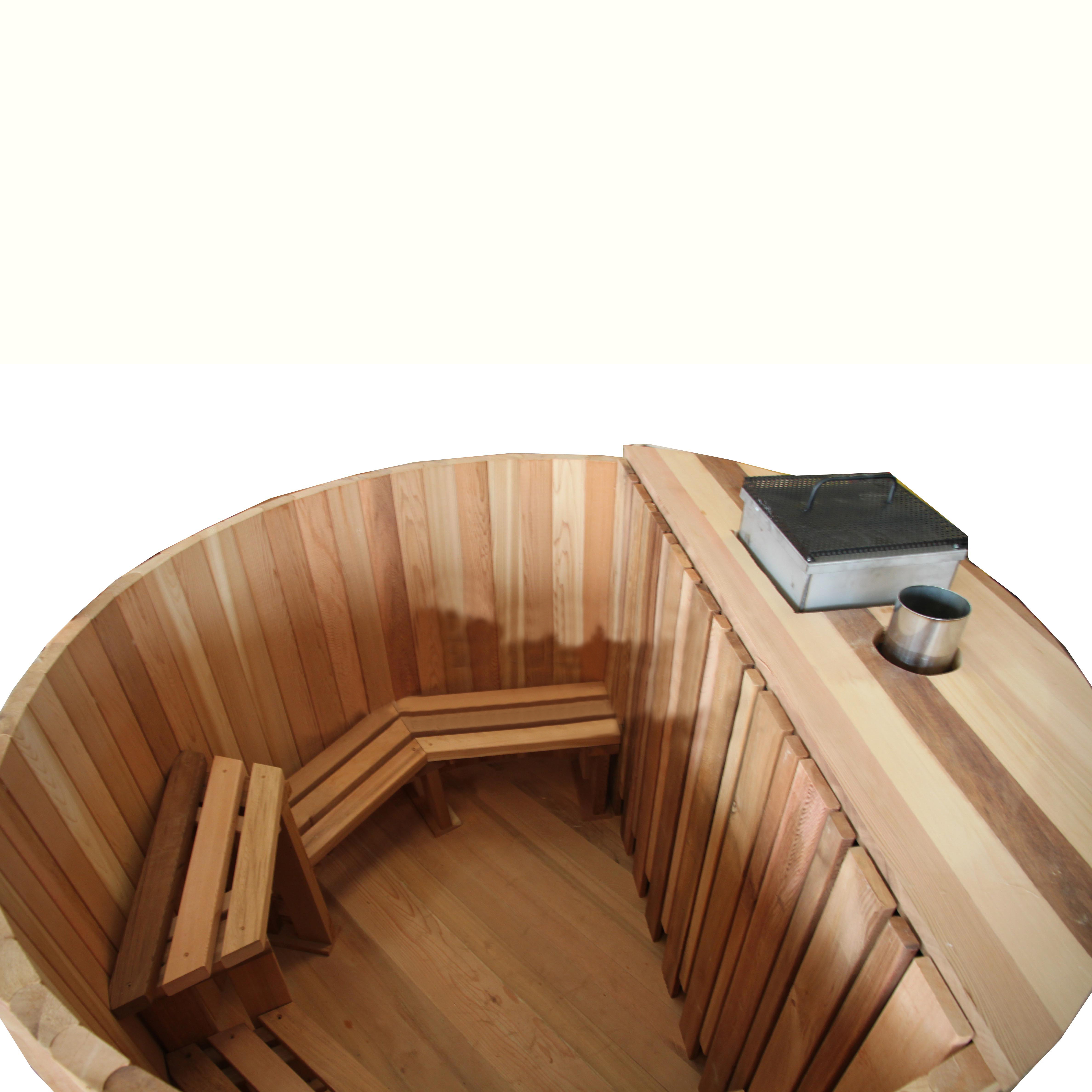 Outdoor Canadian Red Cedar Wooden Hot Tub 3 Person Wood Fired Bathtub with Insulation Cover