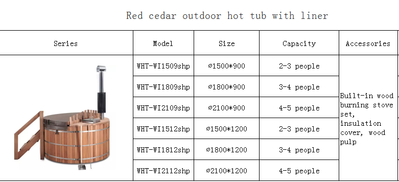 6 Person Use Garden Wood Fired Hot Tub Red Cedar Wooden Hot Spa Tub with Exterior Wood Stove