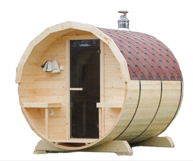 Outdoor Wood Burning 6 Person Barrel Sauna Room with Panoramic Glass Window