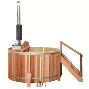 4 Person Outdoor Hot Bath Tub Garden Swimming Pool Hot Tub with Wood Inner Wood Burning Stove