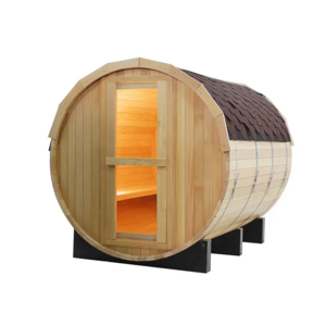 Traditional Finnish Pine /Red Cedar Outdoor Barrel Sauna Room with Full Tempered Glass Door