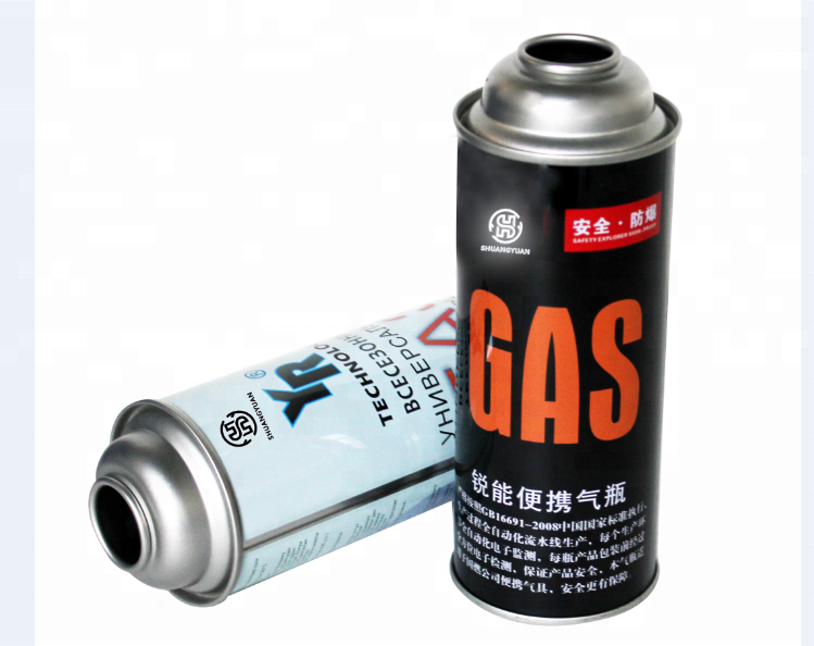 Tinplate empty butane gas can closed with valve gas cartridge