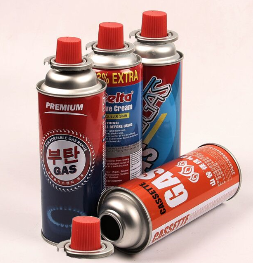 Tinplate empty butane gas can closed with valve gas cartridge