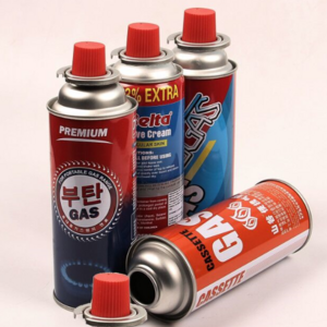 Tinplate empty butane gas can closed with valve gas cartridge