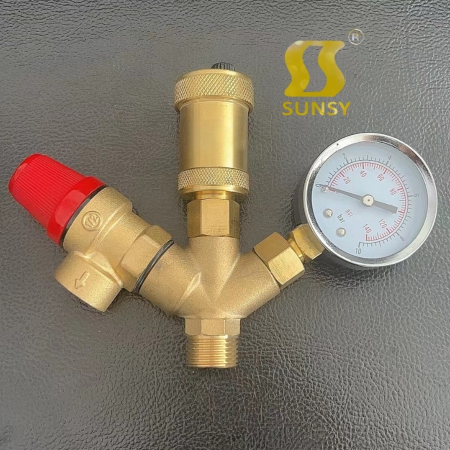 Automatic Shut-Off Valve Customized female Brass Boiler air energy pressure Relief Valve Parts Set With Vent safety Valve 3 bar