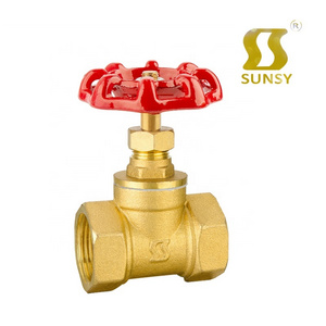 China shunshui sunsy factory BSP NPT medium forged female thread medium type 1/2" Brass Stop globe valve with red iron wheel