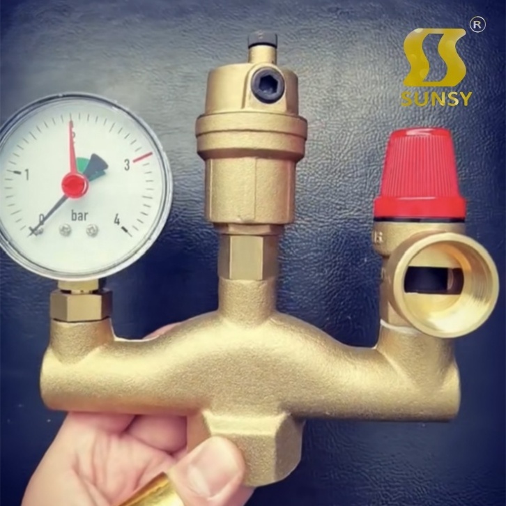 Automatic Shut-Off Valve Customized female Brass Boiler air energy pressure Relief Valve Parts Set With Vent safety Valve 3 bar