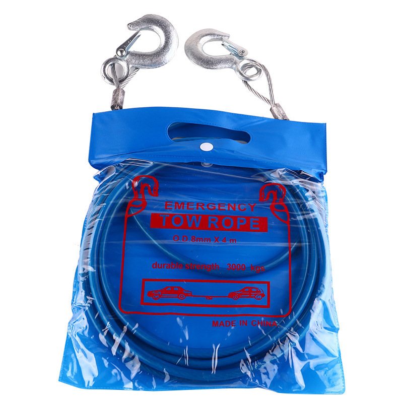 Blue PVC plastic covers the surface wire material car tow rope for small car heavy duty tow rope emergency tool Talon hook