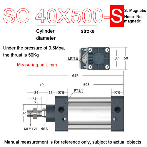 Small standard cylinder SC40X500-S pneumatic magnetic