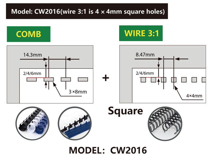Multi-function 2 IN 1 Binder CW2016 Plastic Comb and Wire O Book Binding Machine Price