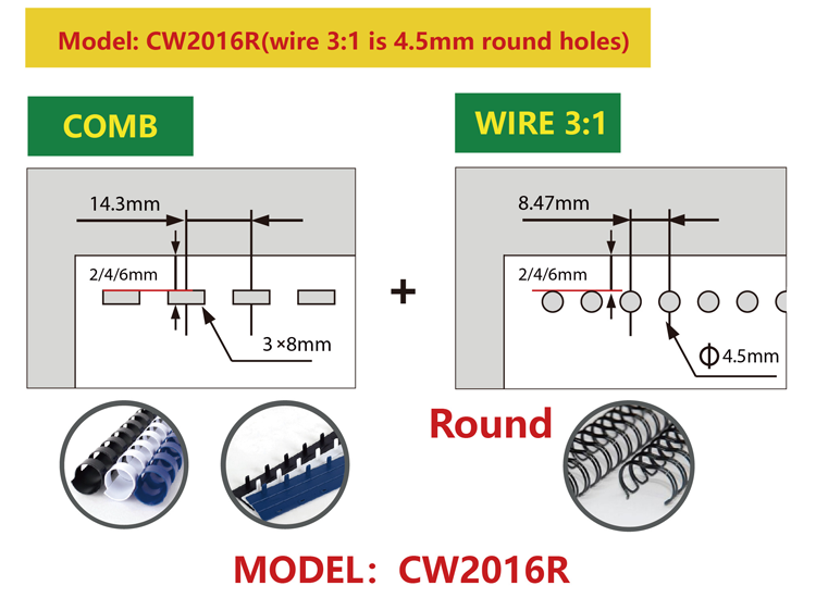 Multi-function 2 IN 1 Binder CW2016 Plastic Comb and Wire O Book Binding Machine Price