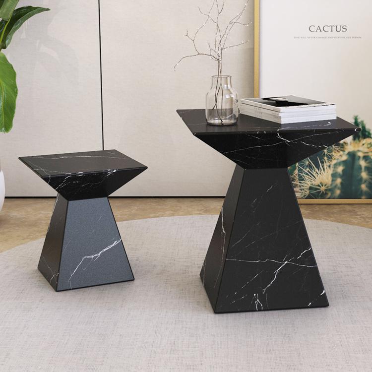 Wholesale Black Marble 2-piece Coffee Table Set Floor Standing Square Marble High Cocktail Table