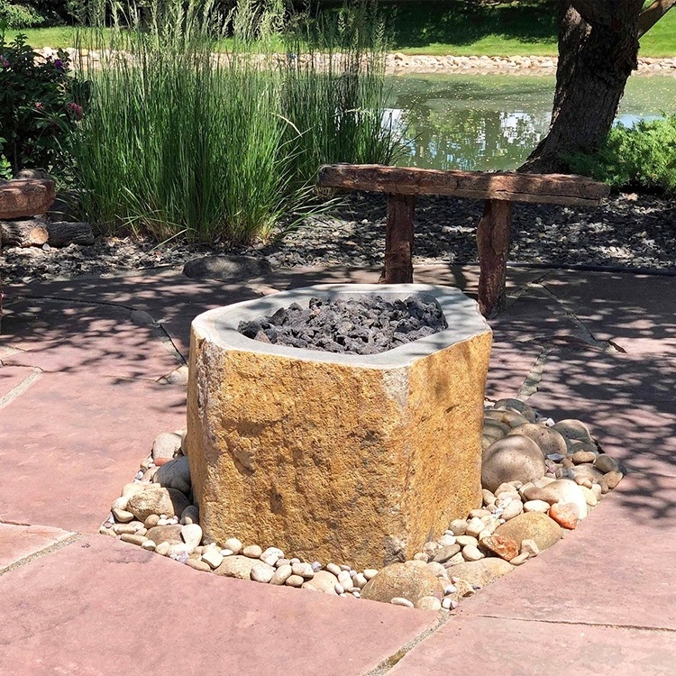 Fire Pit Outdoor Fireplace Fire Table Outdoor, River Stone Rock Patio Garden Propane Gas Smokeless Outdoor Tabletop Fire Pit