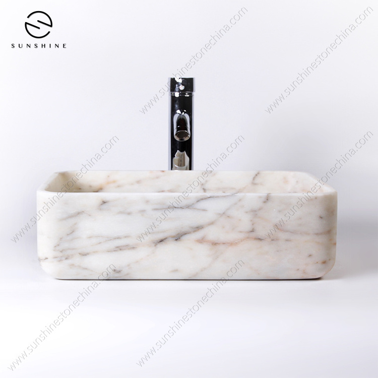 Picasso Pink Marble Vessel Sinks Wholesale Stone Sink Rectangular Design Bathroom Sink