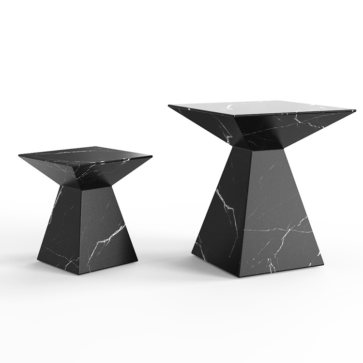 Wholesale Black Marble 2-piece Coffee Table Set Floor Standing Square Marble High Cocktail Table