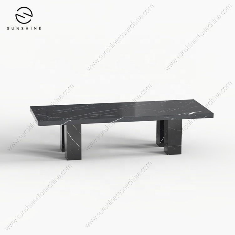 Factory Direct Rectangular Dining Table Customized Contemporary Black Marble Dining Large Table