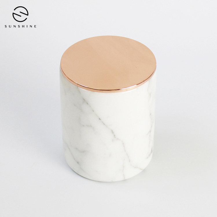 Custom Marble Stone Candle Jar with Rose Gold Metal Lid Wedding Marble Stone Candle Container