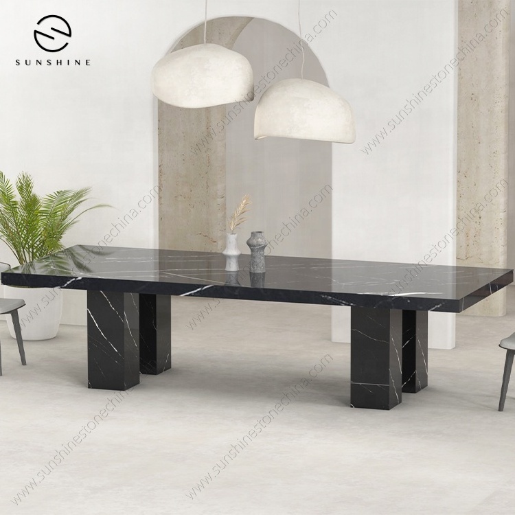 Factory Direct Rectangular Dining Table Customized Contemporary Black Marble Dining Large Table