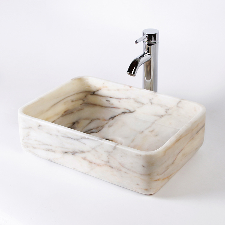 Picasso Pink Marble Vessel Sinks Wholesale Stone Sink Rectangular Design Bathroom Sink