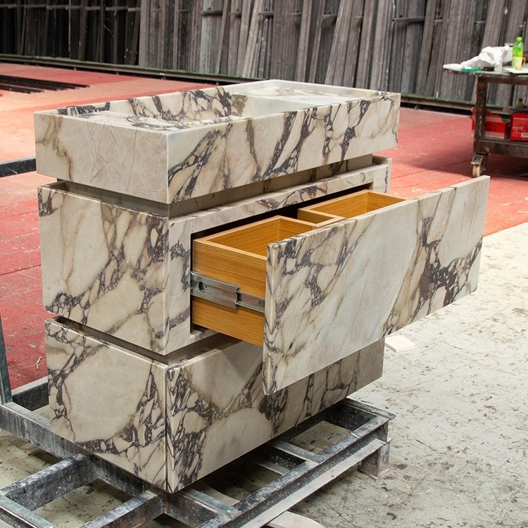 Luxury Marble Vanities Bathroom Cabinet Modern, Calacatta Viola Marble Slab Drawer Bathroom Vanity With Sink