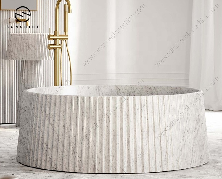 Luxury Design Fluted Black Rock Island Marble Freestanding Bathroom Adult Whirlpool Bathtub For Modern Bathroom