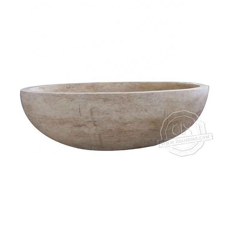 Luxury Hotel Bathroom Genuine Travertine Stone Freestanding Soaking Bathtub For Adults