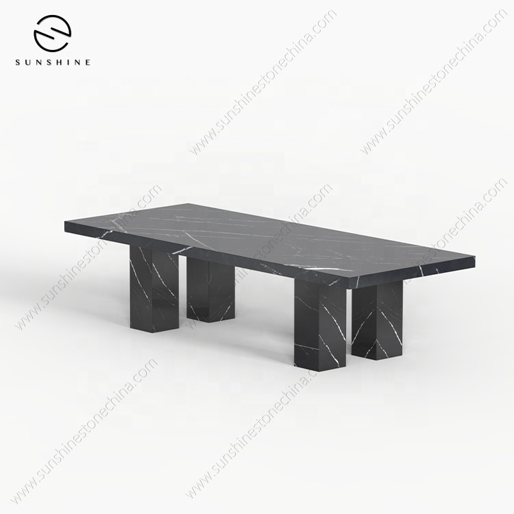 Factory Direct Rectangular Dining Table Customized Contemporary Black Marble Dining Large Table