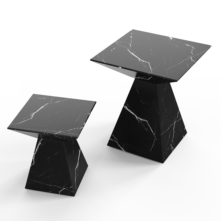 Wholesale Black Marble 2-piece Coffee Table Set Floor Standing Square Marble High Cocktail Table