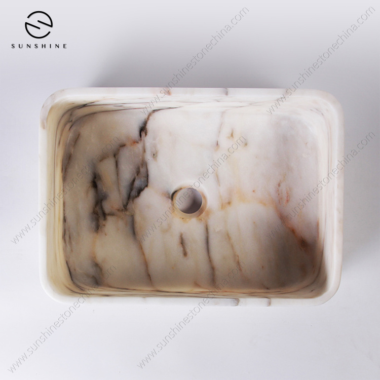 Picasso Pink Marble Vessel Sinks Wholesale Stone Sink Rectangular Design Bathroom Sink