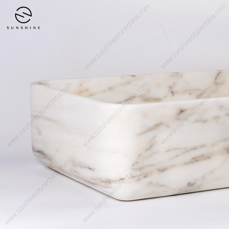 Picasso Pink Marble Vessel Sinks Wholesale Stone Sink Rectangular Design Bathroom Sink