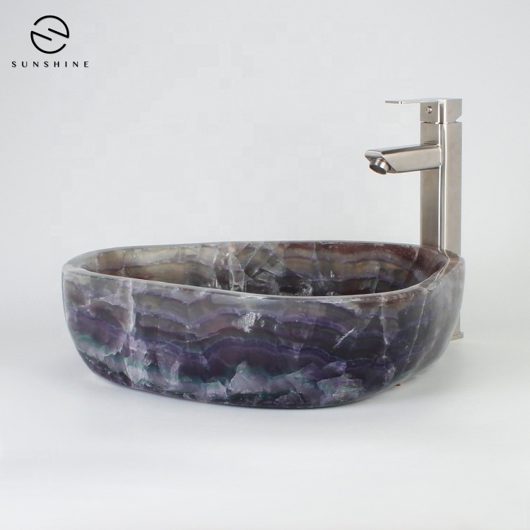 Natural Purple Gemstone Bathroom Basin Luxury Amethyst Stone Sink Bowl