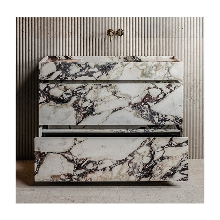 Luxury Marble Vanities Bathroom Cabinet Modern, Calacatta Viola Marble Slab Drawer Bathroom Vanity With Sink