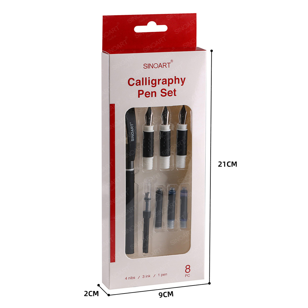 SINOART Calligraphy pen Fountain Pens 4 Different Size Nibs and 3 Assorted Ink Cartridges Plus One Bottled Ink Converter