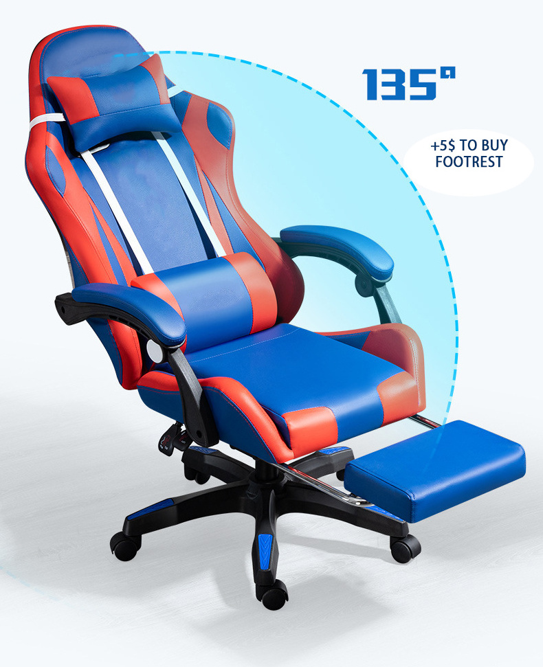 Cheapest office gamer racing gaming chair with optional  footrest and massage RGB light strip and Bluetooth function