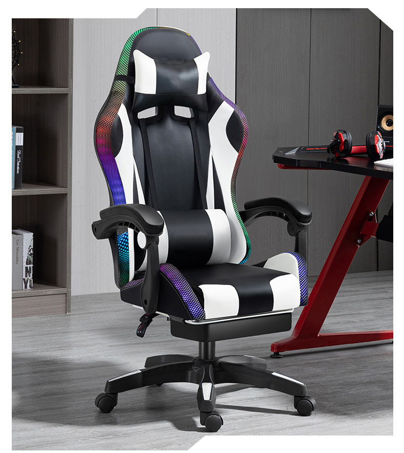 Cheapest office gamer racing gaming chair with optional  footrest and massage RGB light strip and Bluetooth function