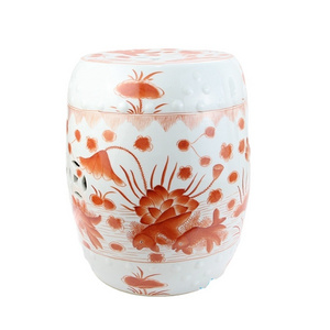 RZIS02-C Red color fish and lotus pond pattern Jingdezhen China porcelain stool for garden