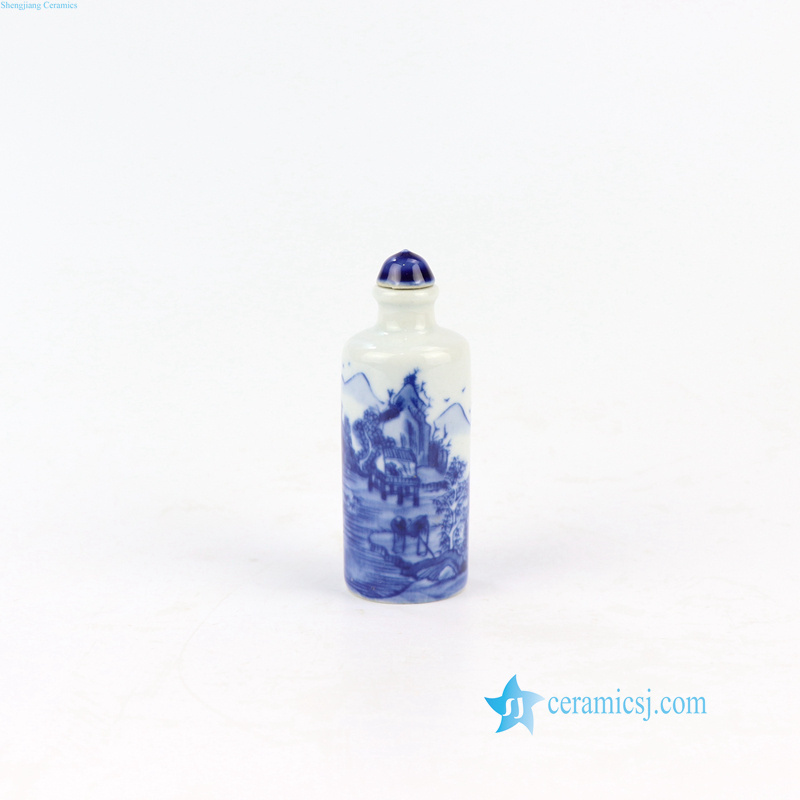 RZNT01 Blue and white landscape pattern treasure ceramic snuff bottle