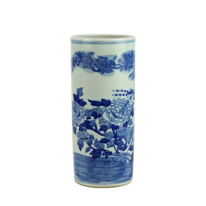 RYWD14 Blue and white straight slim tube shaped hand paint bird floral pattern chinaware quvier umbrella container